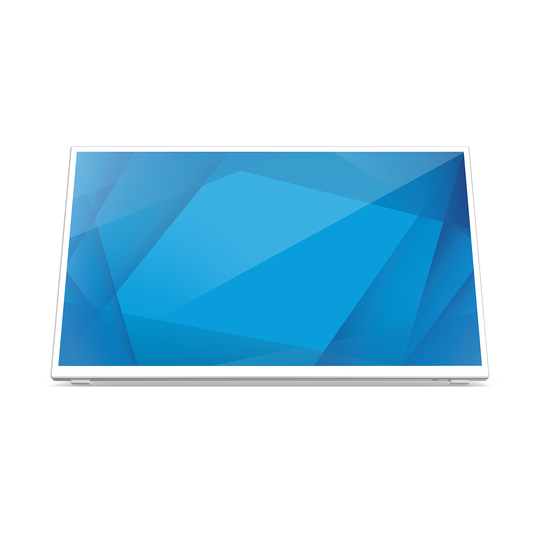Elo 2470L white touchscreen tilted on its kickstand