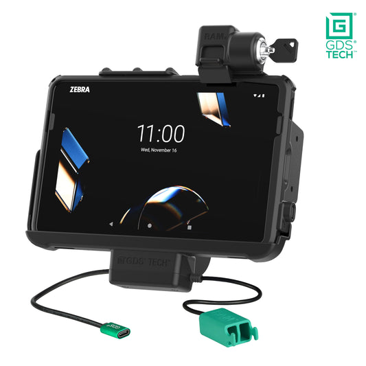 RAM Mounts locking GDS dock + dual USB for Zebra ET40, ET45 and ET401 10-inch tablets in IntelliSkin – product photo