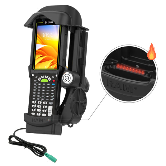 RAM Mounts key-locking powered dock with heated pins for Zebra MC9400 and MC9300 – product photo