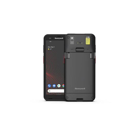 Honeywell CT70 6-inch all-touch Android mobile computer, black, standard range 2D imager, Wi-Fi only, standard battery (CT70-L0N-057CS104G) – front and back view