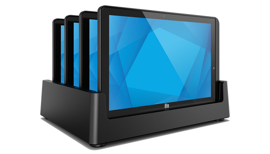 Elo 4-slot charging cradle with Elo Pay M100 tablets