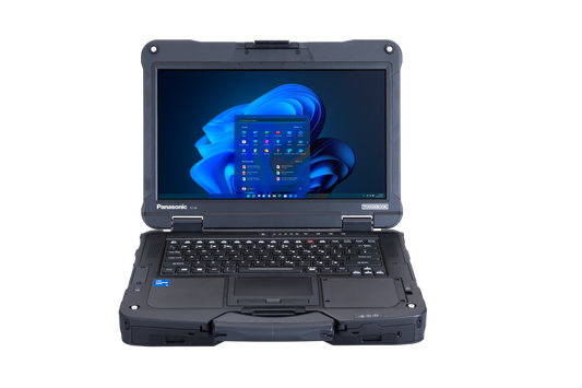 Panasonic TOUGHBOOK 40 rugged 14-inch laptop, open front view with Full HD touchscreen and backlit keyboard
