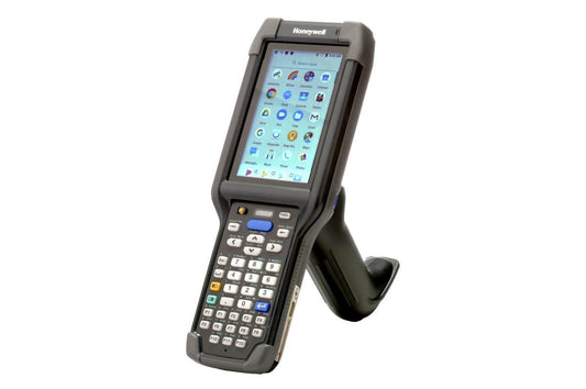Honeywell CK65 rugged Android mobile computer, 38-key numeric-function keypad, 6803FR 2D imager, Wi-Fi only (CK65-L0N-D8C214E) – front view with scan handle