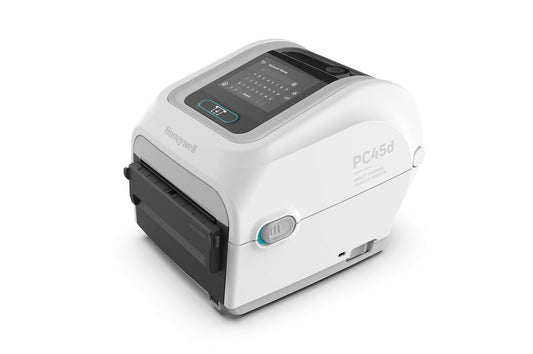 Honeywell PC45d Healthcare (PC45-HC) 4-inch direct thermal desktop label printer, white disinfectant-ready housing, 203 dpi (PC45D100000200) – 3/4 view