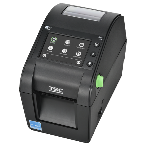 TSC DH320T 2-inch desktop direct thermal label printer, 300 dpi, touch display, black (DH320-A001-0002) – front view