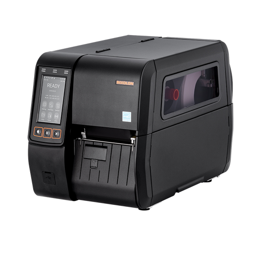 BIXOLON XT5-46NR 4-inch industrial UHF RFID thermal transfer label printer, black (XT5-46NRES/BEG) – front view