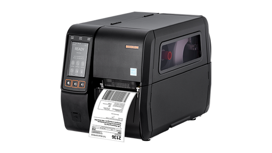 BIXOLON XT5-46NR 4-inch industrial UHF RFID thermal transfer label printer, black (XT5-46NRES/BEG) – printing a label
