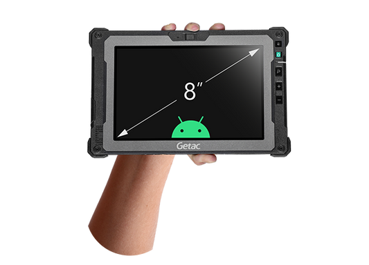 Getac ZX80 8" rugged Android tablet, 2D barcode imager (Z8A7LHGX1EXX) – held in hand