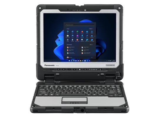 Panasonic TOUGHBOOK 33 mk4 fully rugged 12-inch 2-in-1 tablet with detachable Belgian (AZERTY) keyboard (CF-339AAACBL) – front view in laptop mode