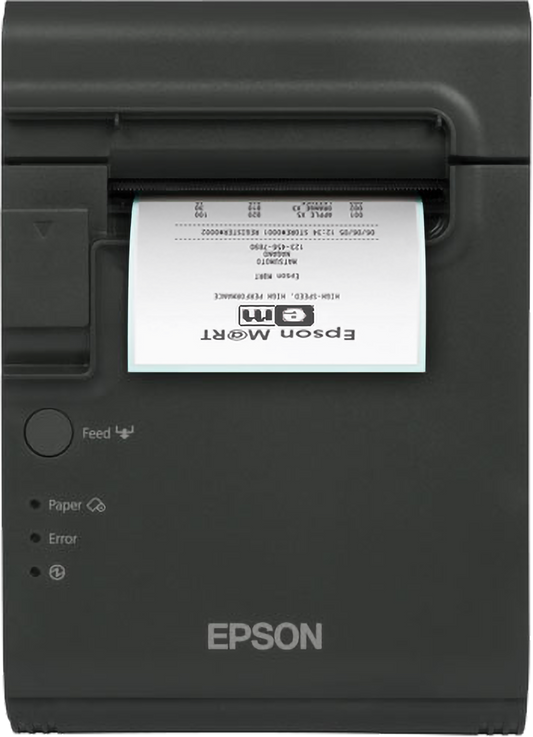 Epson TM-L90 thermal label and receipt printer, dark grey, USB + Ethernet (C31C412465) – front view