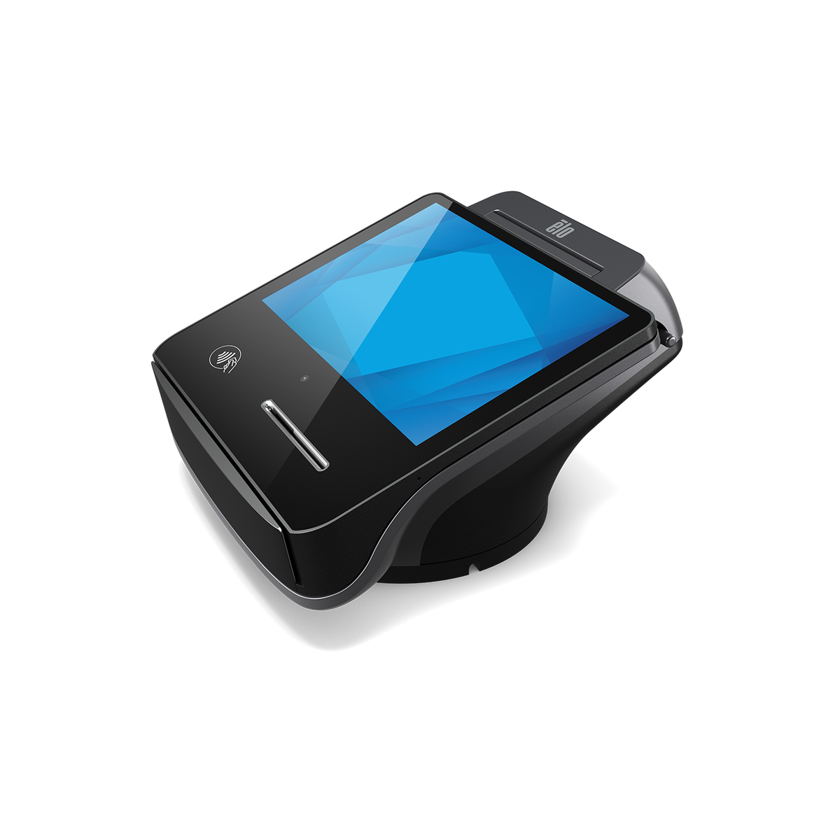 Elo Pay 7 with receipt printer stand, left angle