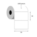 Foil synthetic 50x30 / 1000 pcs, 40 g, polypropylene,1 row, an external coil, acrilic adhesive, white gloss