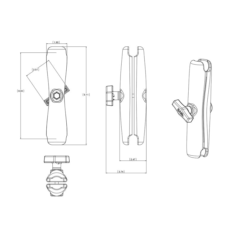 RAM Mounts C-size long double socket arm (232 mm) RAM-201U-D – another angle