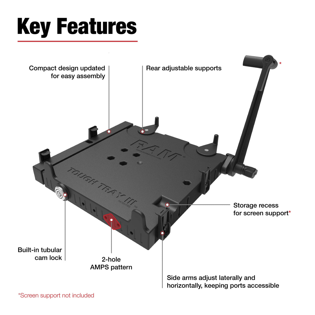 RAM Mounts Tough-Tray III spring-loaded laptop tray – additional product photo