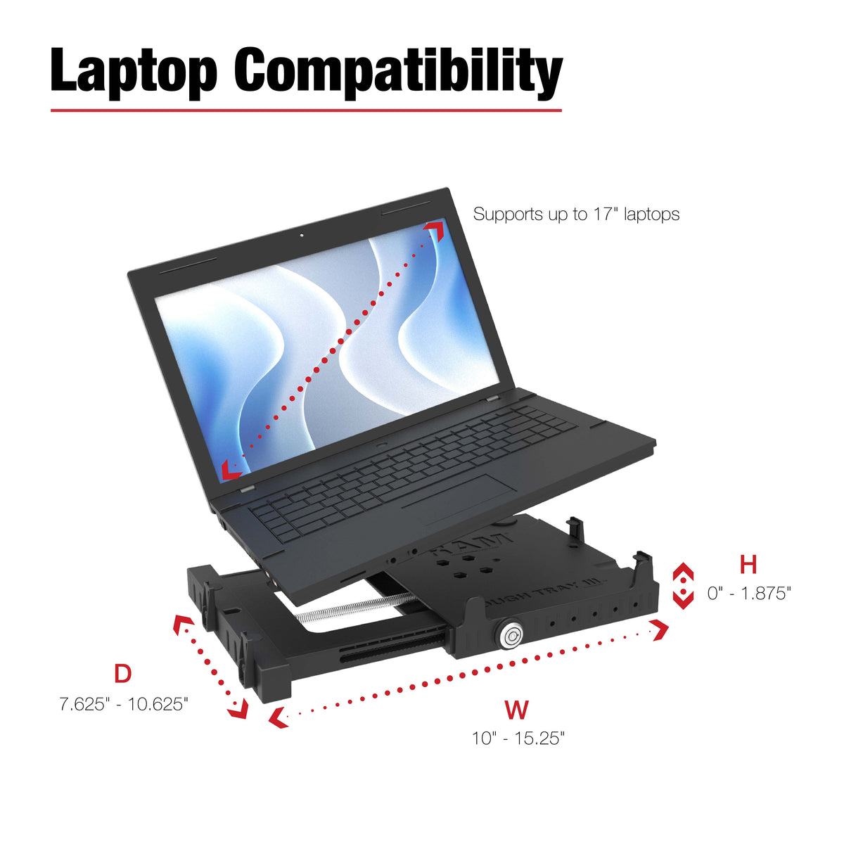 RAM Mounts Tough-Tray III spring-loaded laptop tray – further product photo