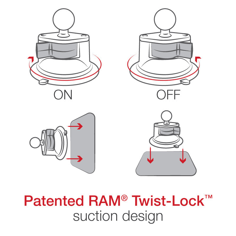 RAM Mounts B-size Twist-Lock suction cup mount with diamond plate, long arm (RAM-B-166U-C) – alternative view