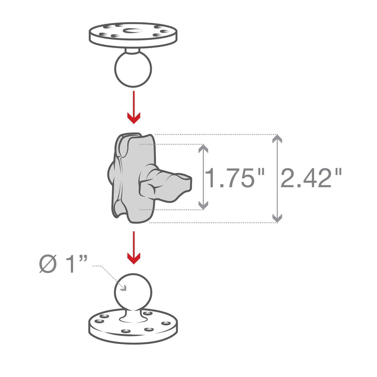 RAM Mounts short B-size double socket arm (61 mm) – another view