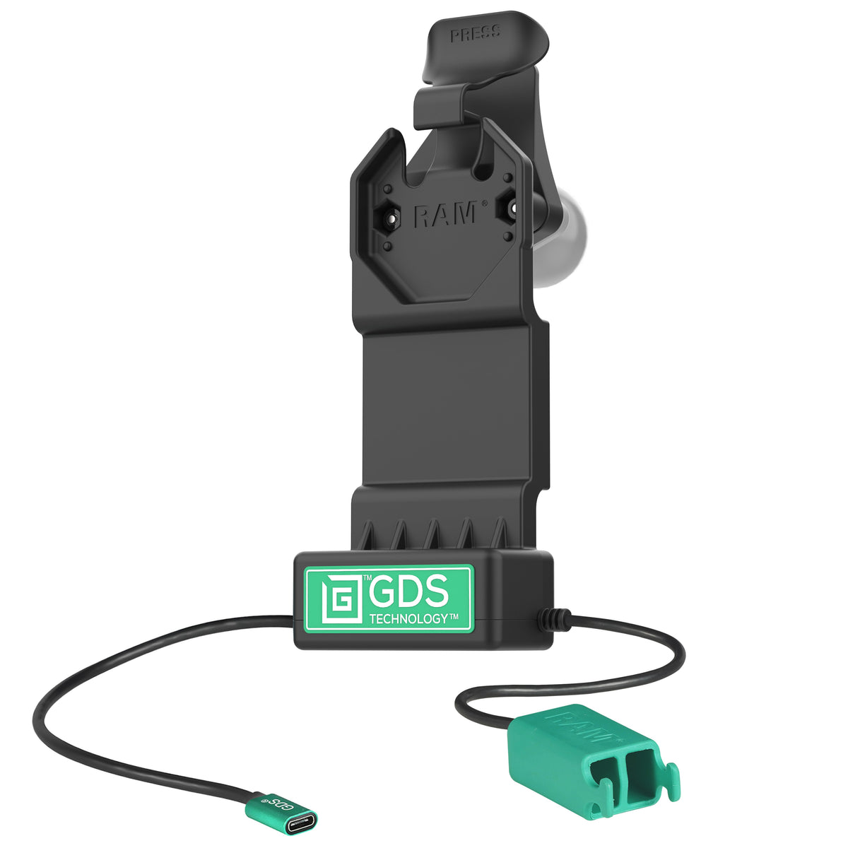RAM Mounts GDS Uni-Conn tablet dock + dual USB-A with release lever – product photo