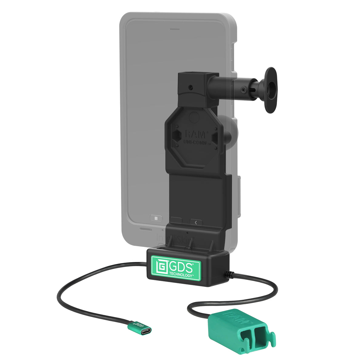 RAM Mounts GDS Uni-Conn tablet dock + dual USB-A with release button – alternative view