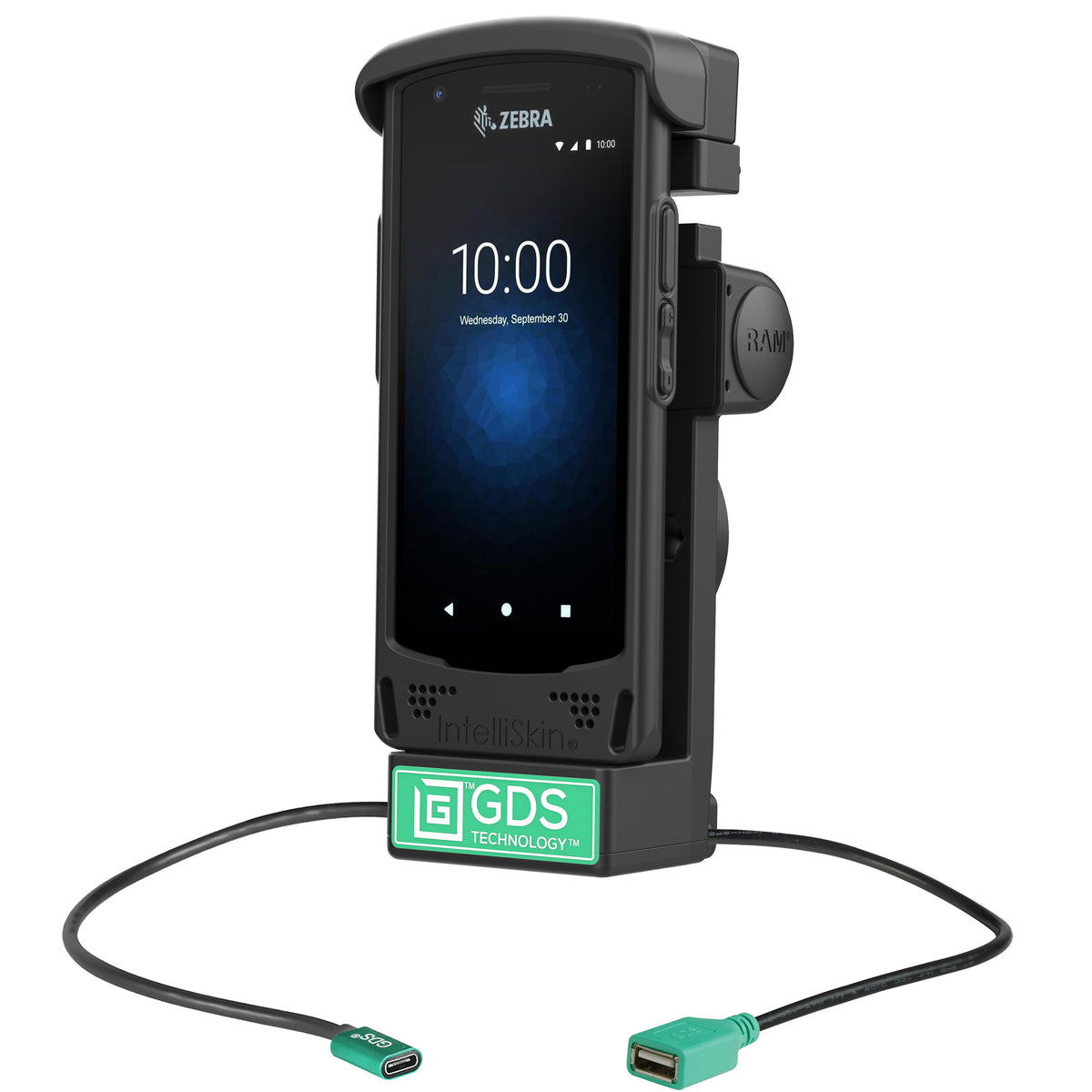 RAM Mounts GDS powered dock with USB-A for Zebra EC50 and EC55 in IntelliSkin – main view