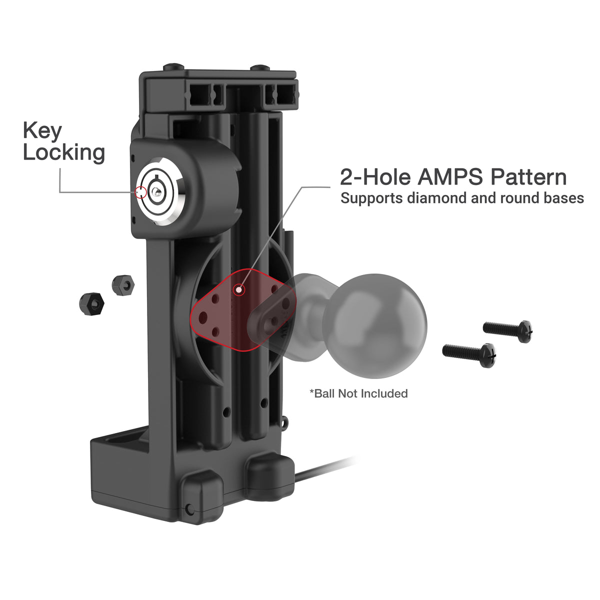 RAM Mounts GDS Uni-Conn locking spring-loaded tablet dock, heated pins – another angle