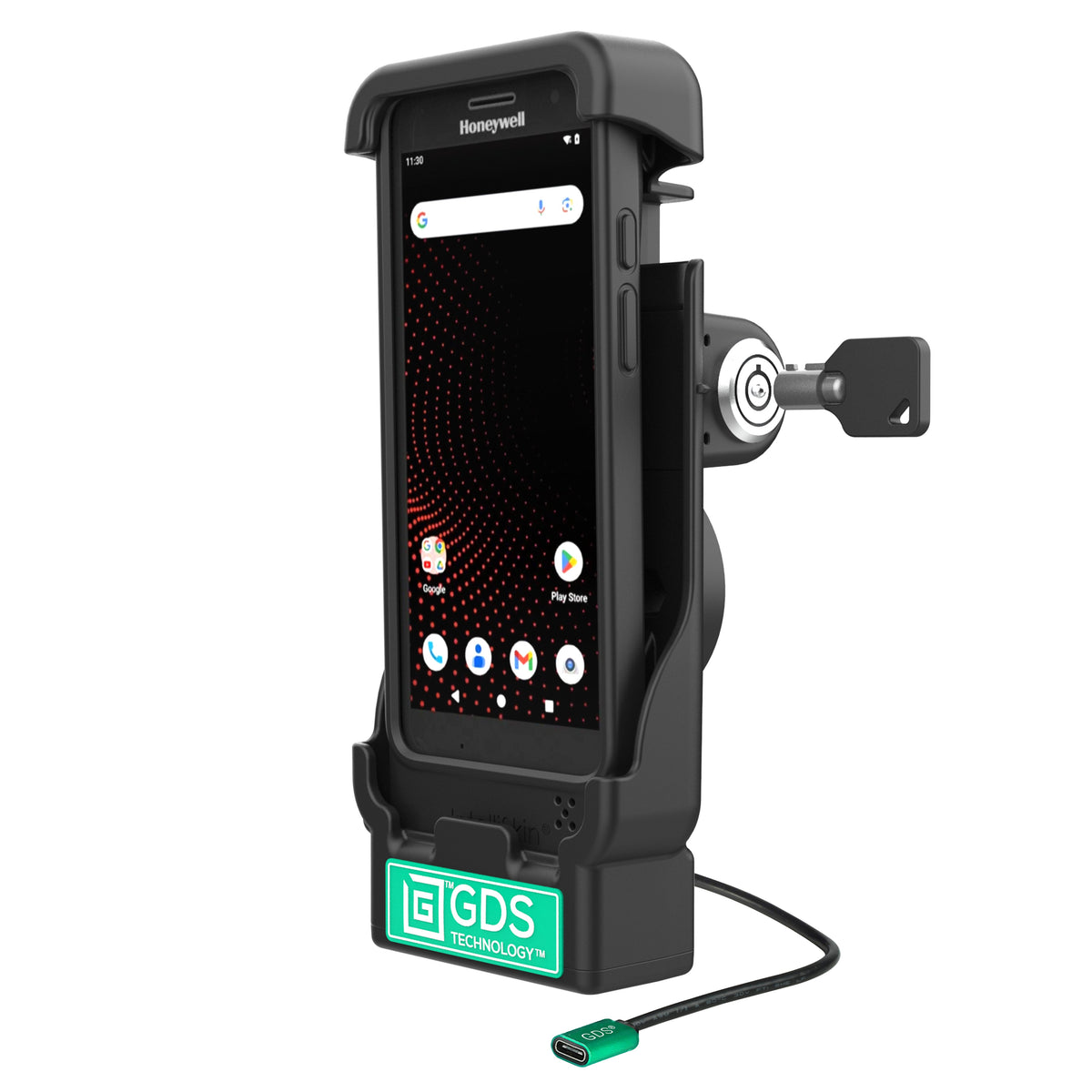 RAM Mounts GDS key-locking powered vehicle dock for Honeywell CT37 in IntelliSkin – product photo