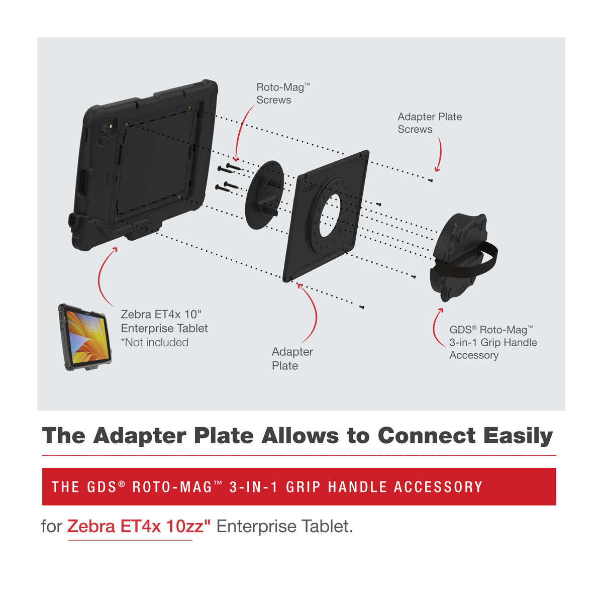 RAM Mounts GDS Roto-Mag 3-in-1 grip handle for Zebra ET4x and ET401 10-inch tablets – second alternative view