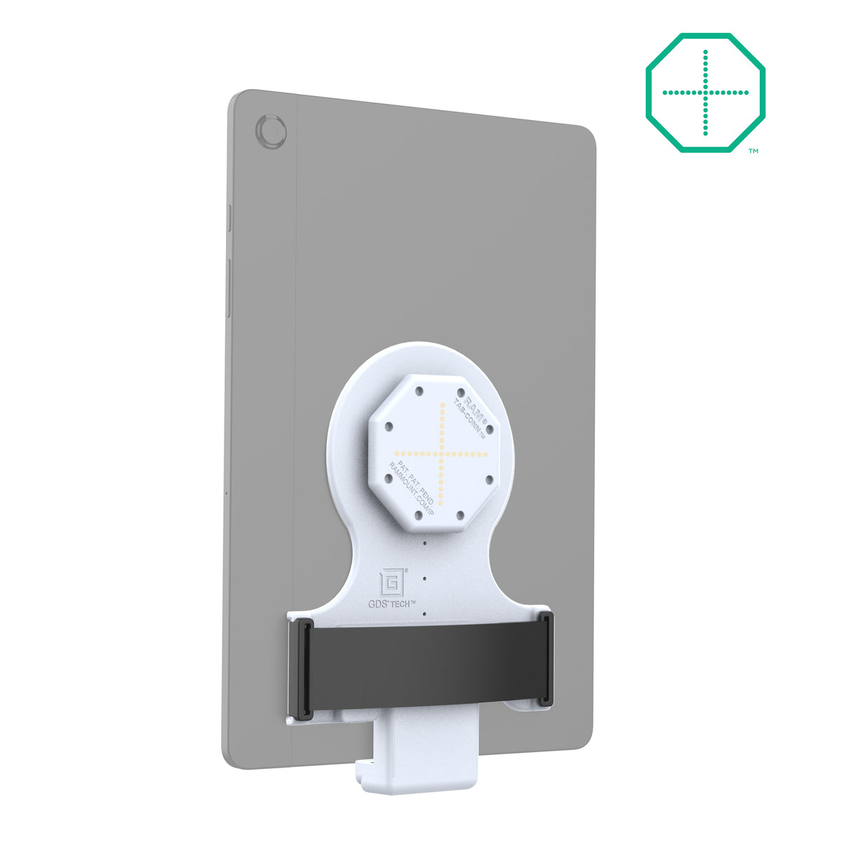 RAM Mounts GDS Tab-Conn adapter for tablets without case with rear pogo pads in light grey – main product photo