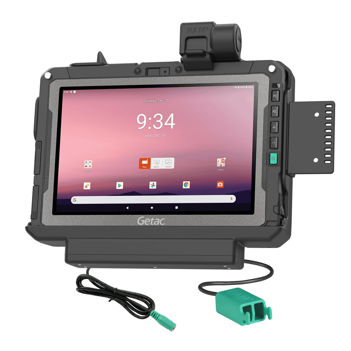 RAM Mounts power + dual USB data dock for Getac ZX10 rugged tablet – product photo