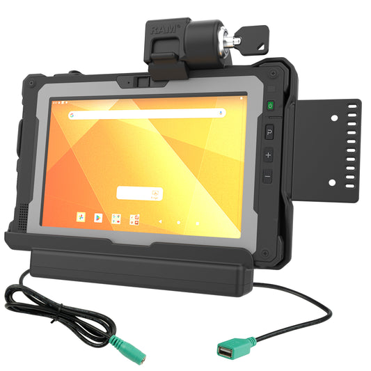 RAM Mounts key-locking power + data dock with USB-A for Getac ZX80 rugged tablet – product photo