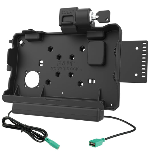 RAM Mounts key-locking power + data dock with USB-A for Getac ZX80 rugged tablet – alternative view
