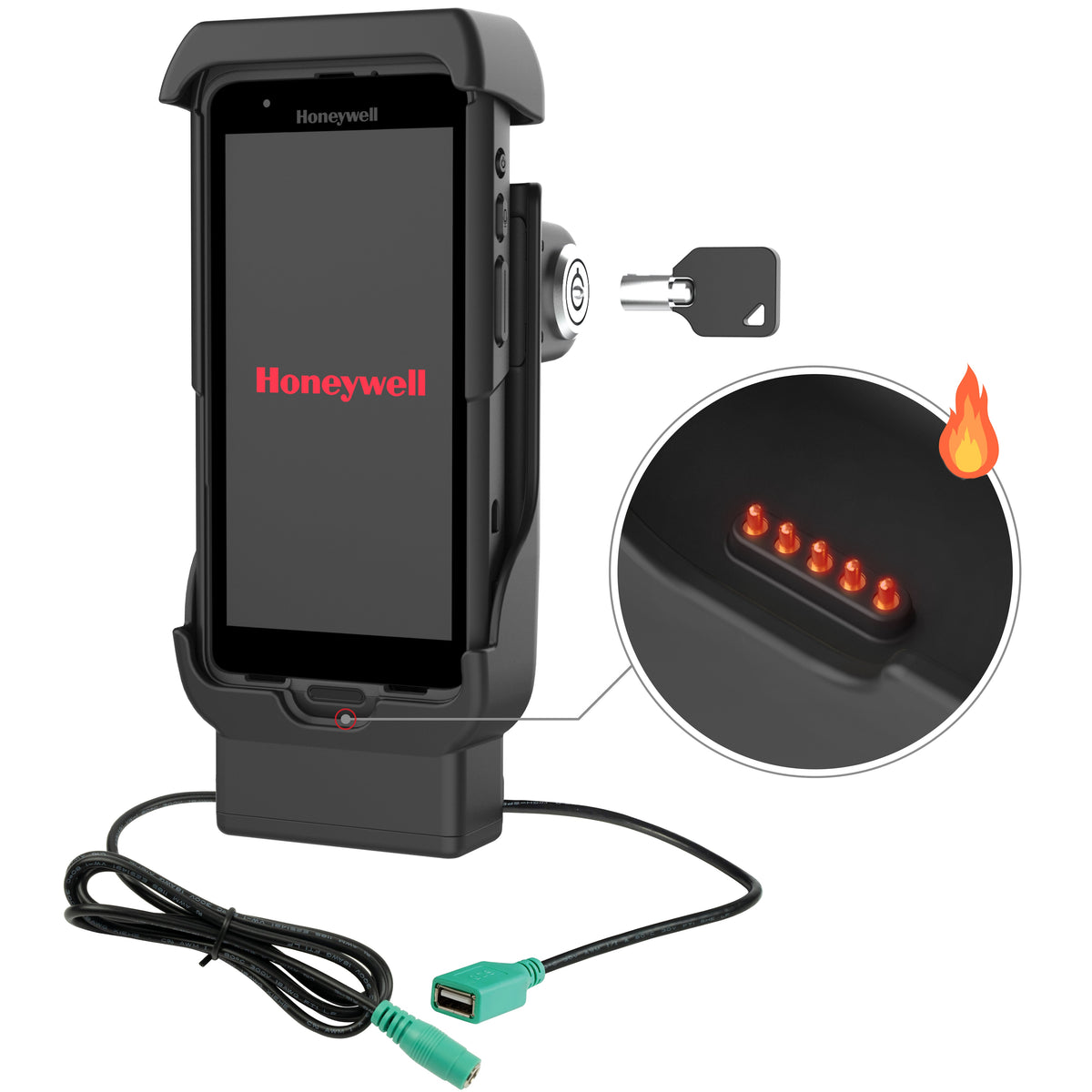 RAM Mounts key-locking powered dock + USB-a with heated pins for Honeywell CT40, CT45 and CT47 – product photo