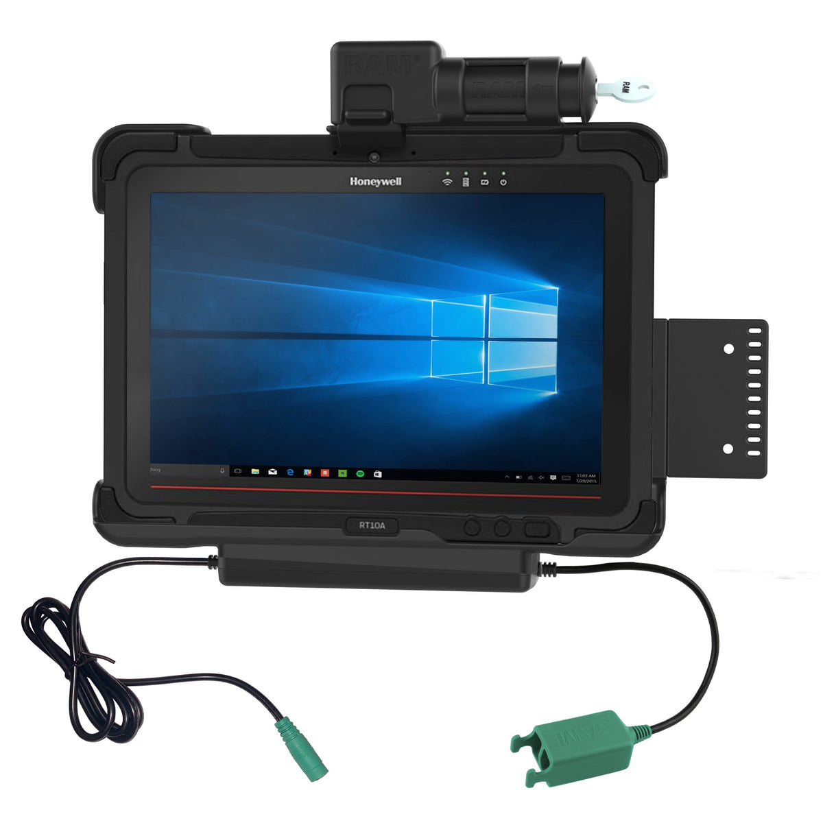 RAM Mounts key-locking power + dual USB dock for Honeywell RT10 rugged tablet – product photo