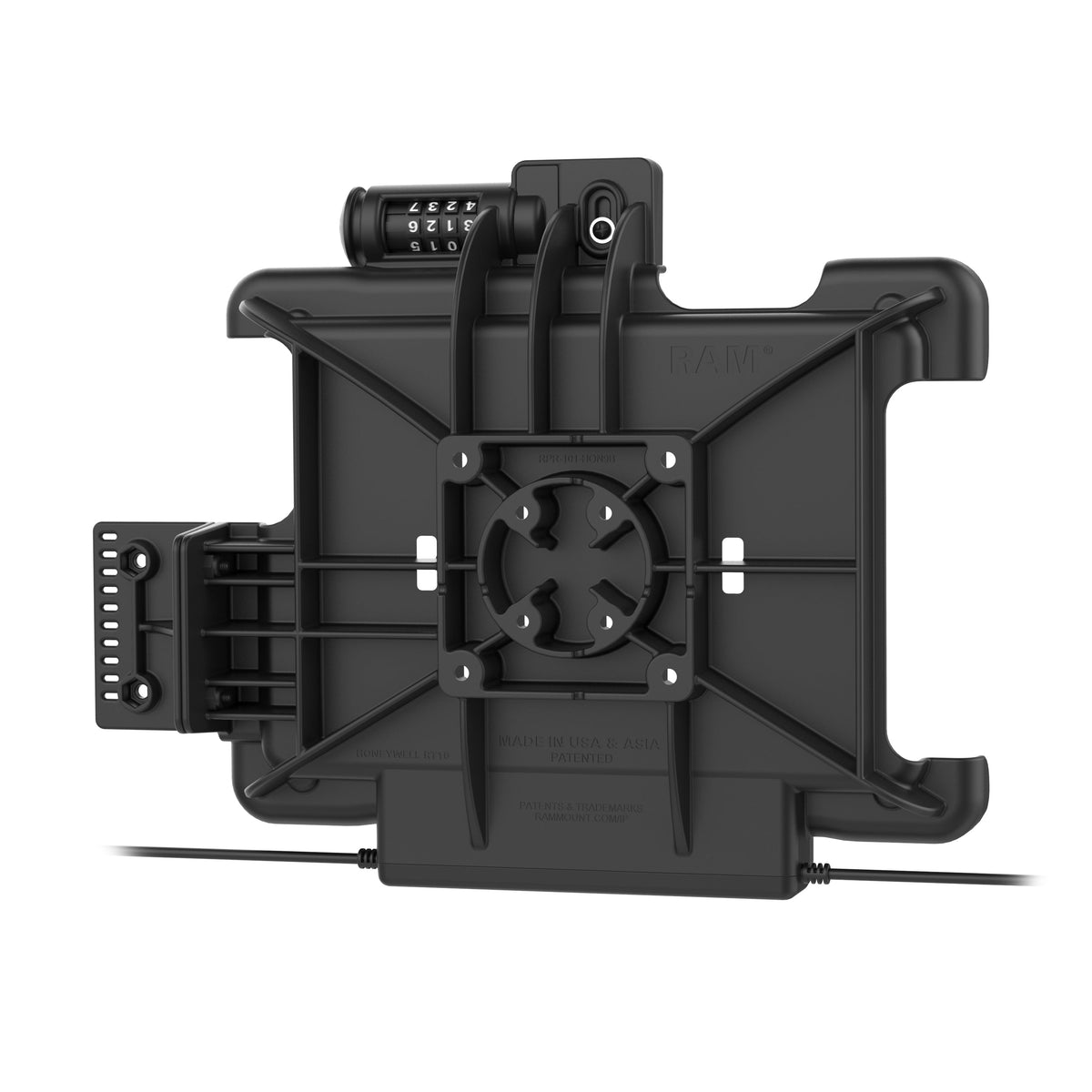 RAM Mounts combo-locking power + data dock for Honeywell RT10 rugged tablet – another angle