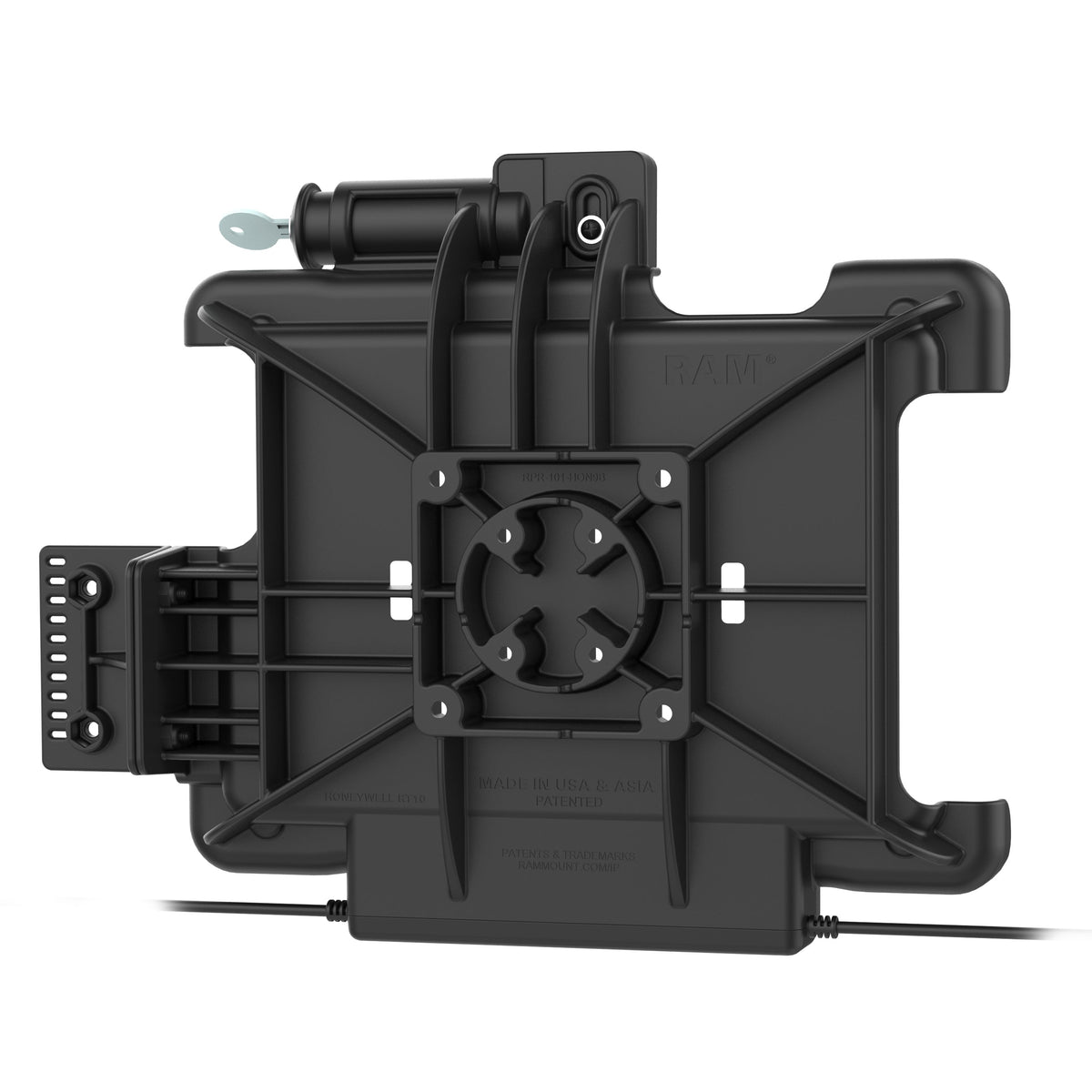 RAM Mounts key-locking power + data dock for Honeywell RT10 rugged tablet – another angle