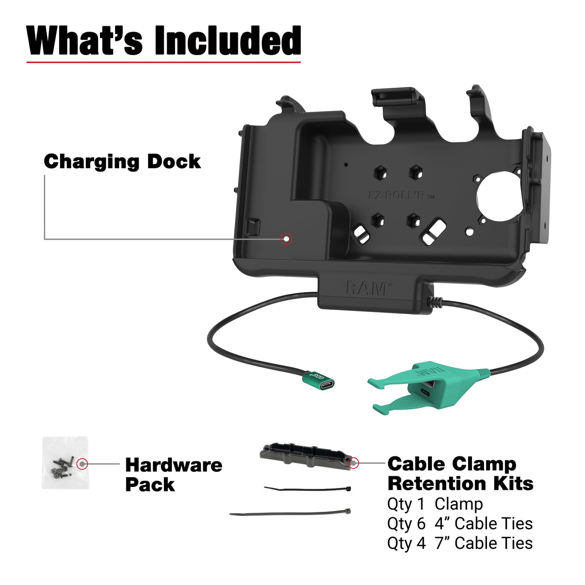 RAM Mounts EZ-Roll'r USB-C Modular Dock + USB-C & USB-A Data for Samsung Tab Active5 and 3 – another angle