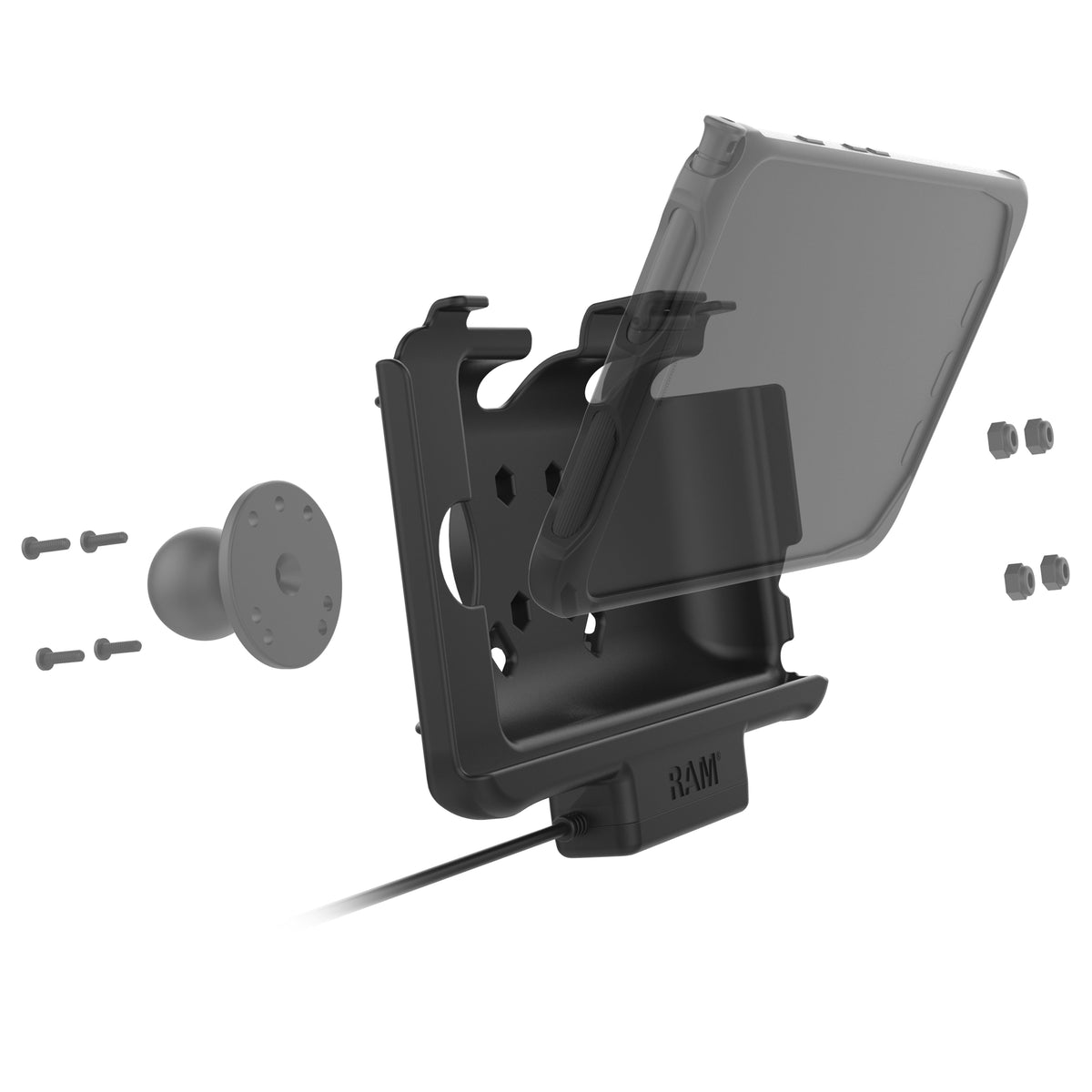 RAM Mounts EZ-Roll'r USB-C Powered Dock for Samsung Tab Active5 and 3 – another angle