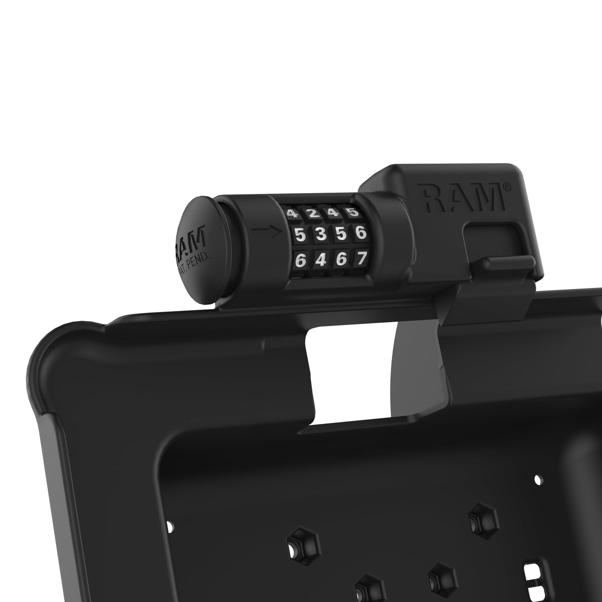 RAM Mounts combination-locking GDS power dock with dual USB-A for Zebra ET5x 10.1" rugged tablets – another angle
