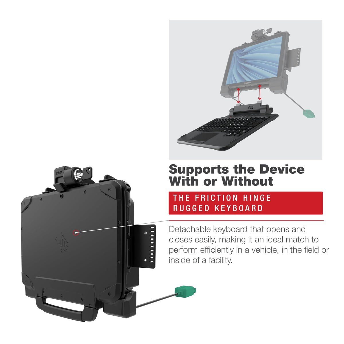RAM Mounts Key-Locking Power + Dual USB-A Dock for Zebra ET80 and ET85 – another angle