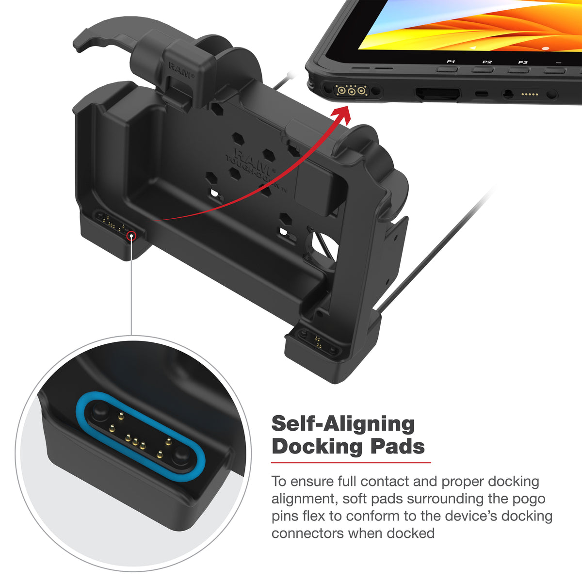RAM Mounts Power + Dual USB-A Dock for Zebra ET60 and ET65 – another angle