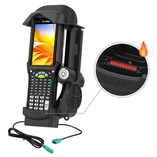 RAM Mounts key-locking powered dock with USB-A and heated pins for Zebra MC9400 and MC9300 – product photo