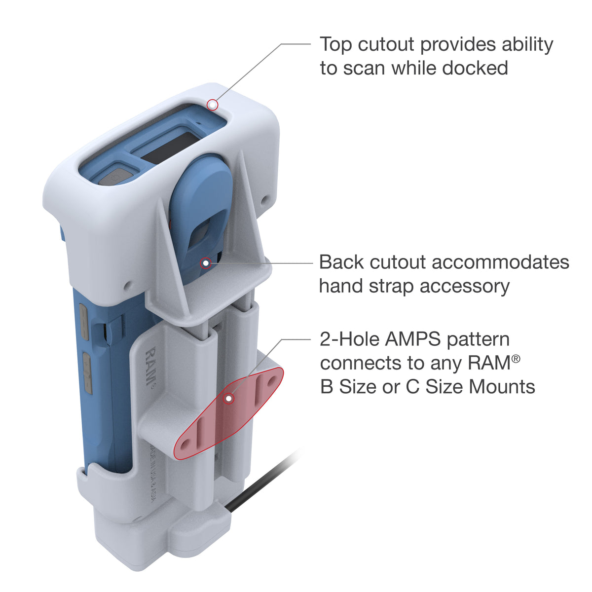 RAM Mounts grey powered dock with USB-C for Zebra HC20 and HC50 – further product photo