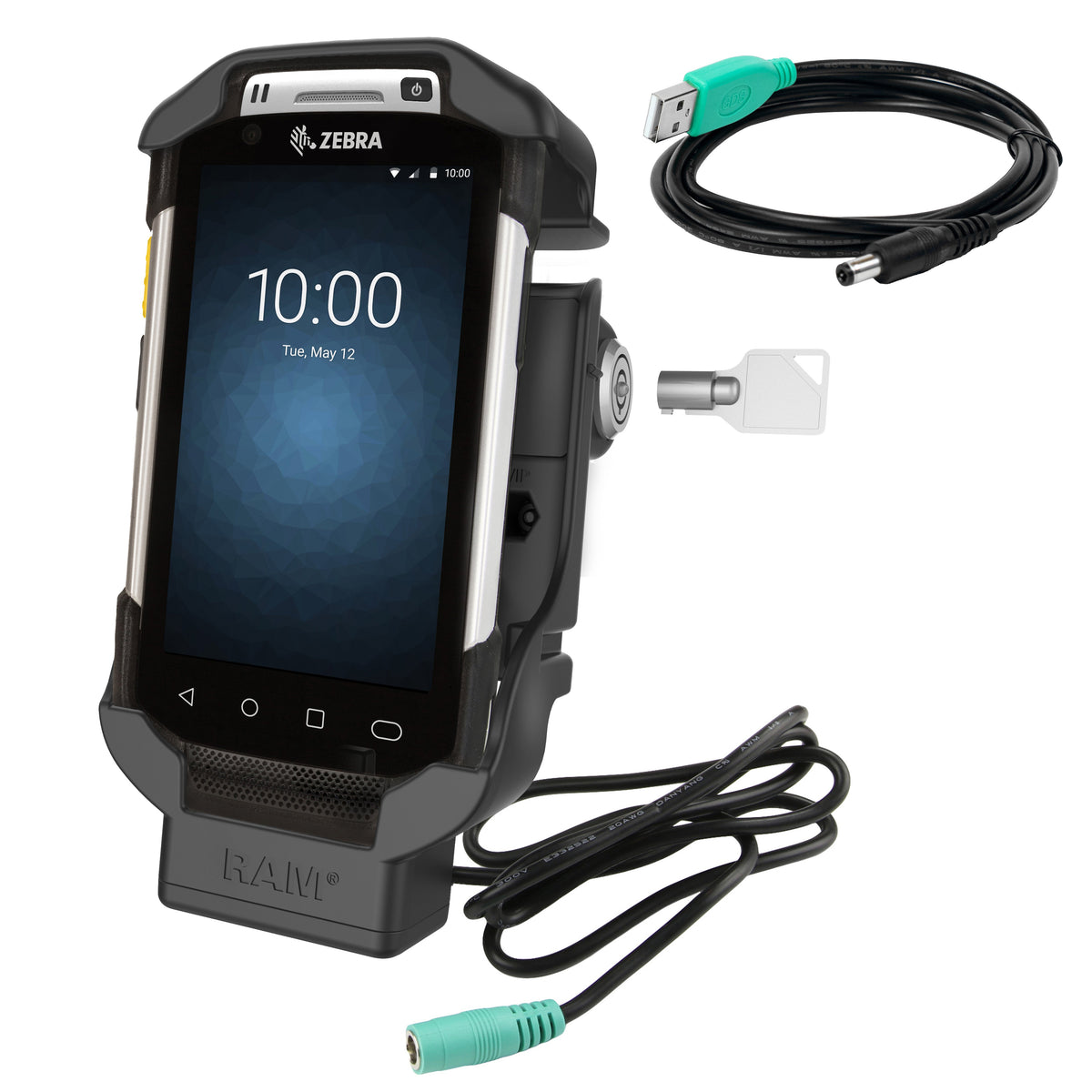 RAM Mounts key-locking spring-loaded Form-Fit powered dock for Zebra TC70, TC72, TC75 and TC77 – product photo