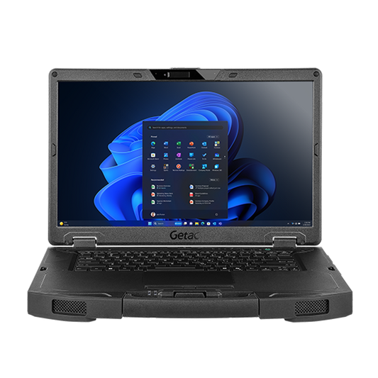 Getac S510 rugged 15.6-inch laptop SU4N6CQ4SJX5 (Core Ultra 7, 4G LTE, German keyboard), front view with 15.6-inch Full HD touchscreen