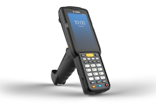 Zebra MC3300x rugged keypad mobile computer, pistol grip, 29-key numeric keypad (MC330L-GE2EG4RW) – angled front view
