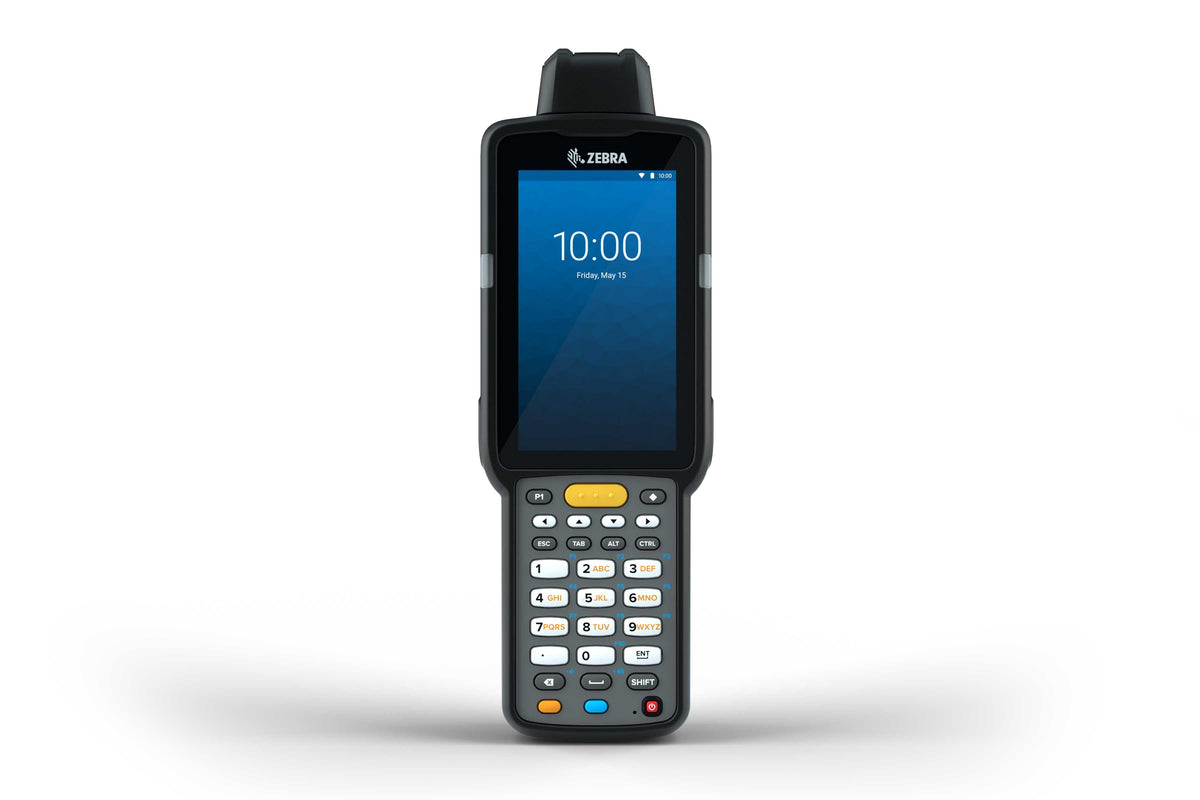 Zebra MC3300x rugged keypad mobile computer, rotating turret head, 29-key numeric keypad (MC330L-RL2EG4RW) – front view
