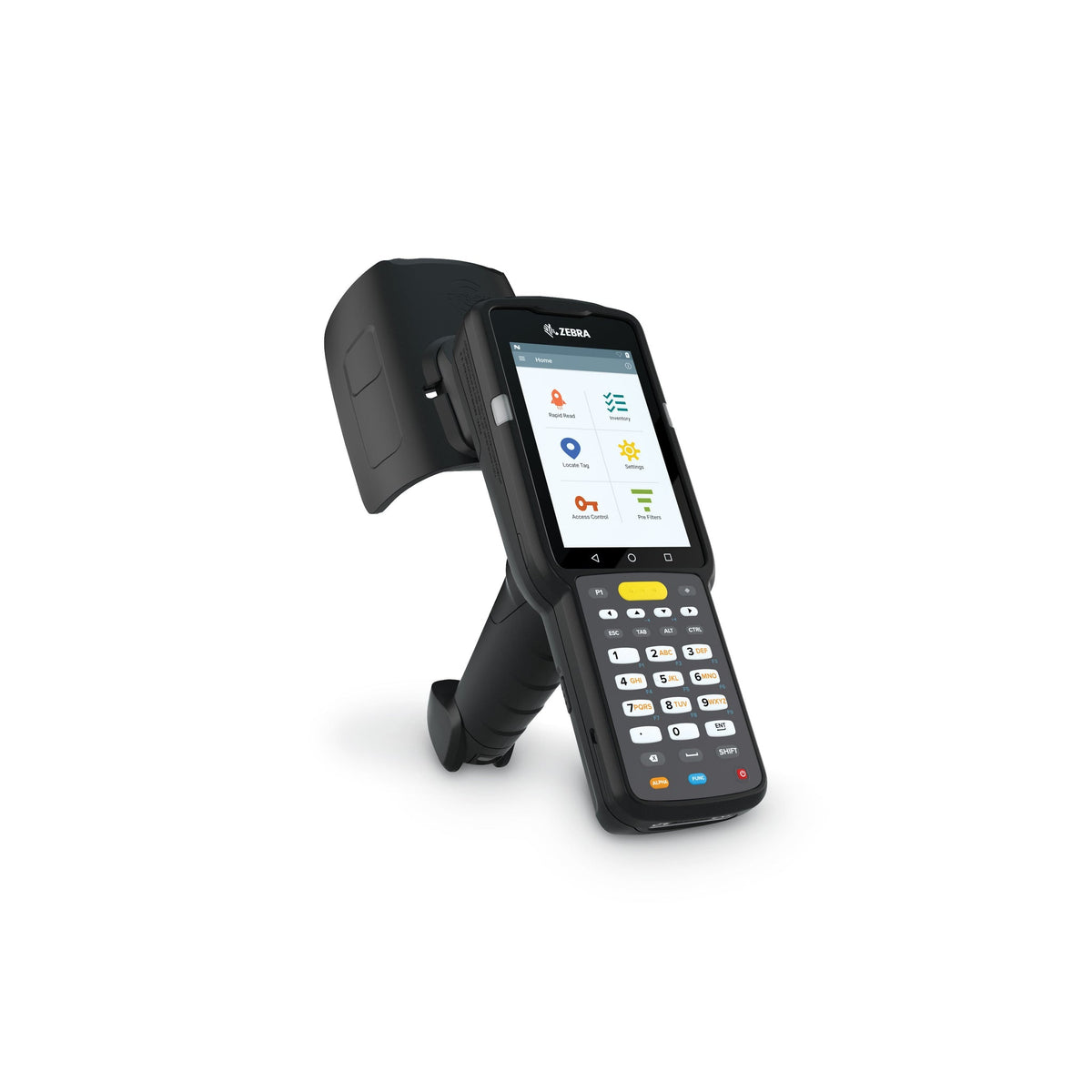 Zebra MC3390xR rugged keypad mobile computer, integrated UHF RFID reader, pistol grip, 29-key numeric keypad (MC339U-GF2EG4EU) – angled front view