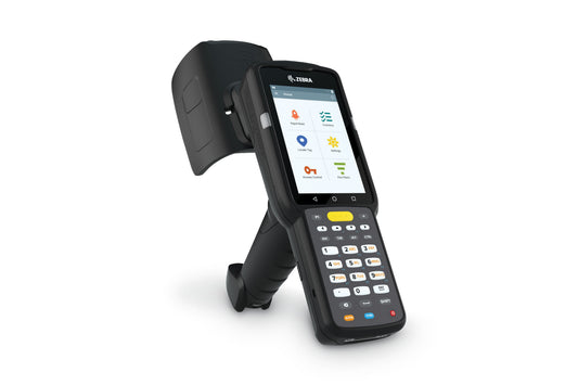 Zebra MC3390xR Kit rugged keypad mobile computer, integrated UHF RFID reader, pistol grip, 29-key numeric keypad (MC339U-GE2EG4EU-1SKT) – angled front view