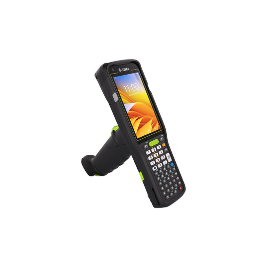 Zebra MC3400 rugged keypad mobile computer, pistol grip, 47-key alphanumeric keypad (MC3401-0G1R64SS-A6) – angled front view