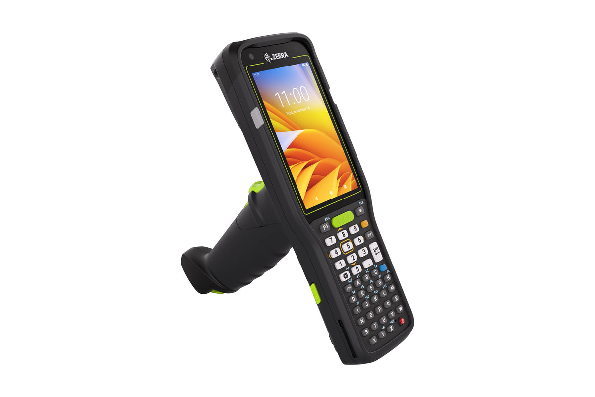 Zebra MC3450 rugged 5G keypad mobile computer, pistol grip, 47-key alphanumeric keypad (MC345B-3G1M54SS-A6) – angled front view